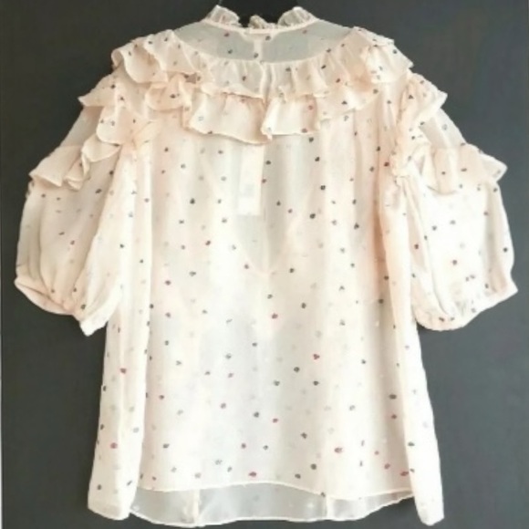 $425 Rebecca Taylor 100% Silk Top 2 XSmall Glitter Shimmering Dots Ruffled NWT - Picture 7 of 13